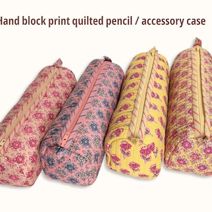 Astuccio per matite carino con stampa floreale a blocchi di mano Mini astuccio per trucco/cosmetici per borsa Portagioielli Custodia per accessori tecnologici Regalo fatto a mano di qualità
