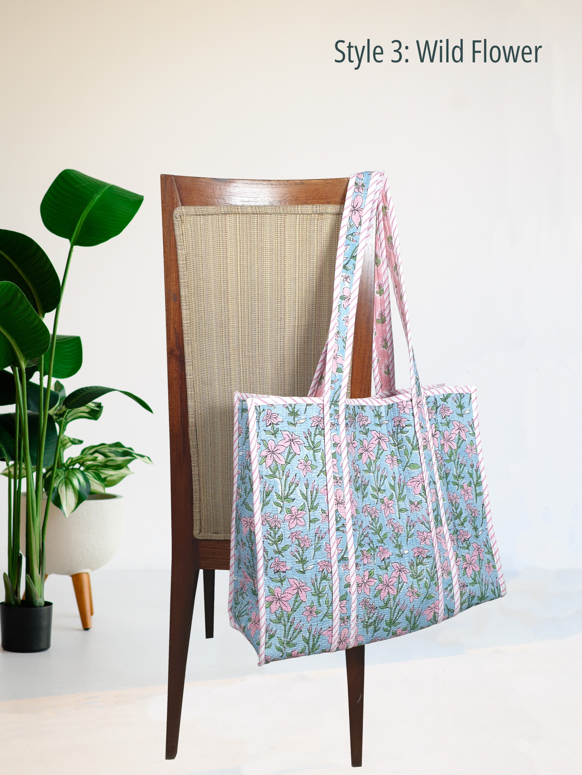 Quilted Tote Bag Green Floral Block Print Tote Bag Soft
