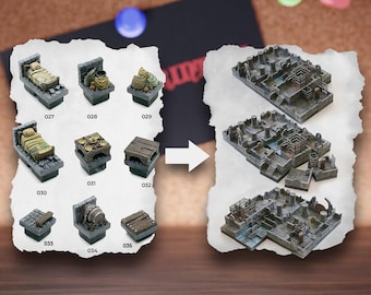 Modułowe kafelki terenu lochów | Bloki lochów kamiennych ruin | Teren stołu bandytów | Pathfinder D&D 5e