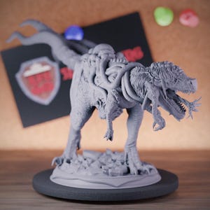 Miniatura de Dinossauro Rex Morto-Vivo | 28 mm - 75 mm | Miniatura de D&D Pathfinder impressa em 3D em resina | DMS