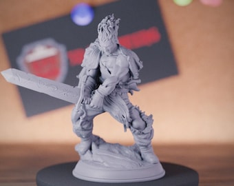 Barbar mit Langschwert Miniatur | 28mm-75mm | Harz 3D Gedruckt D & D Pathfinder Mini | DMS