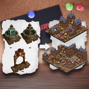 Tuiles de terrain de ville modulaires | Blocs de la ville médiévale | Terrain de table de village | Éclaireur D&D 5e