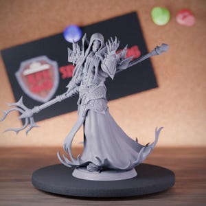Necromancer Undead Lich-miniatuur | 28 mm-38 mm | 3D-geprinte hars D&D Pathfinder Mini | LoP