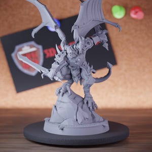 Demon Monster Miniature Double Sword Winged Mini Dungeons and Dragons Mini RPG Tabletop Miniature DnD Painting Pathfinder 5e DnD | Cnp