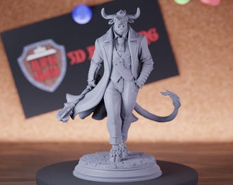 Minotaur Noble with Club Miniature | 28mm-75mm | Resin 3D Printed D&D Pathfinder Mini | DMS