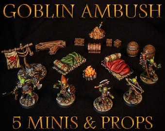 Goblin Ambush Encounter Set DnD Miniatures Goblins Camp Terrain RPG Tabletop Props