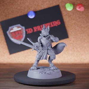 Foxfolk Paladin Miniature Longsword Vixen Mini Dungeons and Dragons Mini RPG Tabletop Miniature DnD Painting Pathfinder 5e DnD | Cnp
