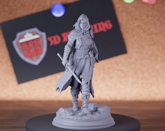 Human Female Rogue with Dagger Miniature | 28mm-75mm | Resin 3D Printed D&D Pathfinder Mini | DMS