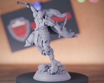 Miniatura de Elfo Pícaro Asesino Drow / 28 mm-75 mm / Miniatura de D&D Pathfinder impresa en 3D de resina / DMS