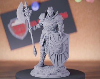 Orc Paladin with Axe&Shield Miniature | 28mm-75mm | Resin 3D Printed DnD Pathfinder Mini | DMS