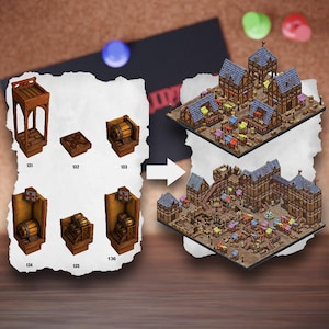 Piastrelle per terreno urbano modulare / Blocchi di città medievali / Terreno da tavolo del villaggio / Pathfinder D&D 5e
