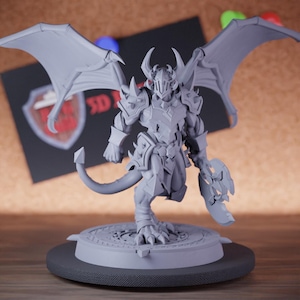 Demon Monster Miniature Winged Armored Battleaxe Mini Dungeons and Dragons RPG Tabletop Miniature DnD Painting Pathfinder 5e DnD | Cnp