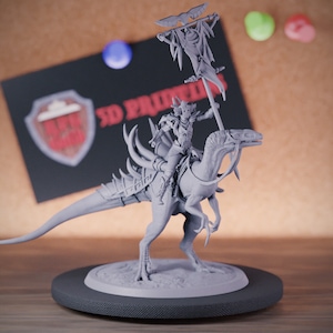 Jungle Raptor Rider Miniature Banner Mini Dungeons and Dragons Mini RPG Tabletop Miniature DnD Painting Pathfinder 5e DnD | LoP
