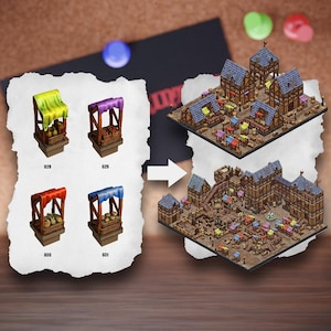 Tuiles de terrain de ville modulaires | Blocs de la ville médiévale | Terrain de table de village | Éclaireur D&D 5e