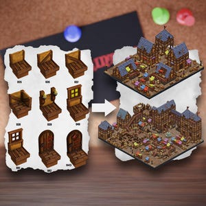 Tuiles de terrain de ville modulaires | Blocs de la ville médiévale | Terrain de table de village | Éclaireur D&D 5e