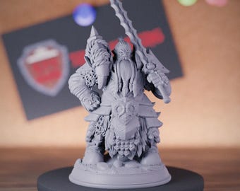 Dwarf Fighter with Sword Miniature | 28mm-75mm | Resin 3D Printed D&D Pathfinder Mini | DMS
