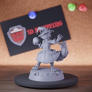 Catfolk Wizard Miniature Orb Spellcaster Mini Dungeons and Dragons Mini RPG Tabletop Miniature DnD Painting Pathfinder 5e DnD | Cnp