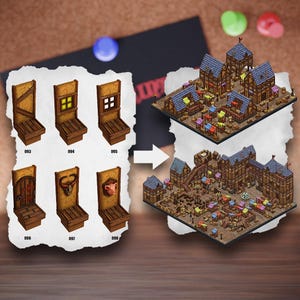 Tuiles de terrain de ville modulaires | Blocs de la ville médiévale | Terrain de table de village | Éclaireur D&D 5e