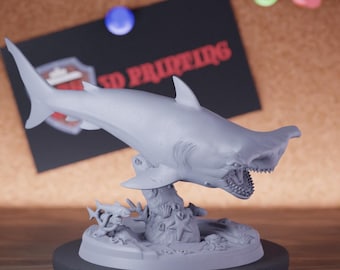 Hammerhead Shark Sea Miniature | 28mm-38mm | Resin 3D Printed D&D Pathfinder Mini | AG