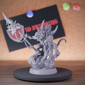 Ratmen Warlord Miniature Warlock Mini Dungeons and Dragons Mini RPG Tabletop Miniature DnD Painting Pathfinder 5e DnD | AG