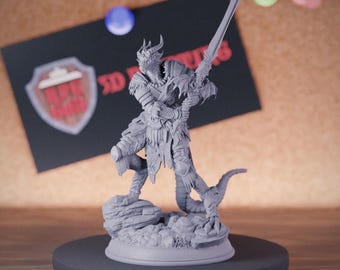 Dragonborn Female Barbarian Miniature | 28mm-75mm | Resin 3D Printed D&D Pathfinder Mini | DMS