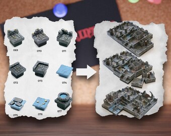 Modular Dungeon Terrain Tiles | Stone Ruins Dungeon Blocks | Bandit Tabletop Terrain | Pathfinder D&D 5e