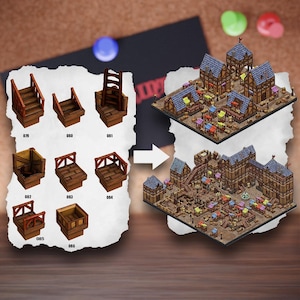 Piastrelle per terreno urbano modulare / Blocchi di città medievali / Terreno da tavolo del villaggio / Pathfinder D&D 5e