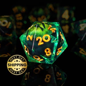 Monster Eye Liquid Core Dice Set, Sharp Edge Handmade DnD RPG Dice, Velvet Bag