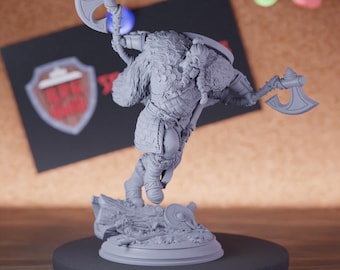 Human Viking with Axes Miniature | 28mm-75mm | Resin 3D Printed D&D Pathfinder Mini | DMS