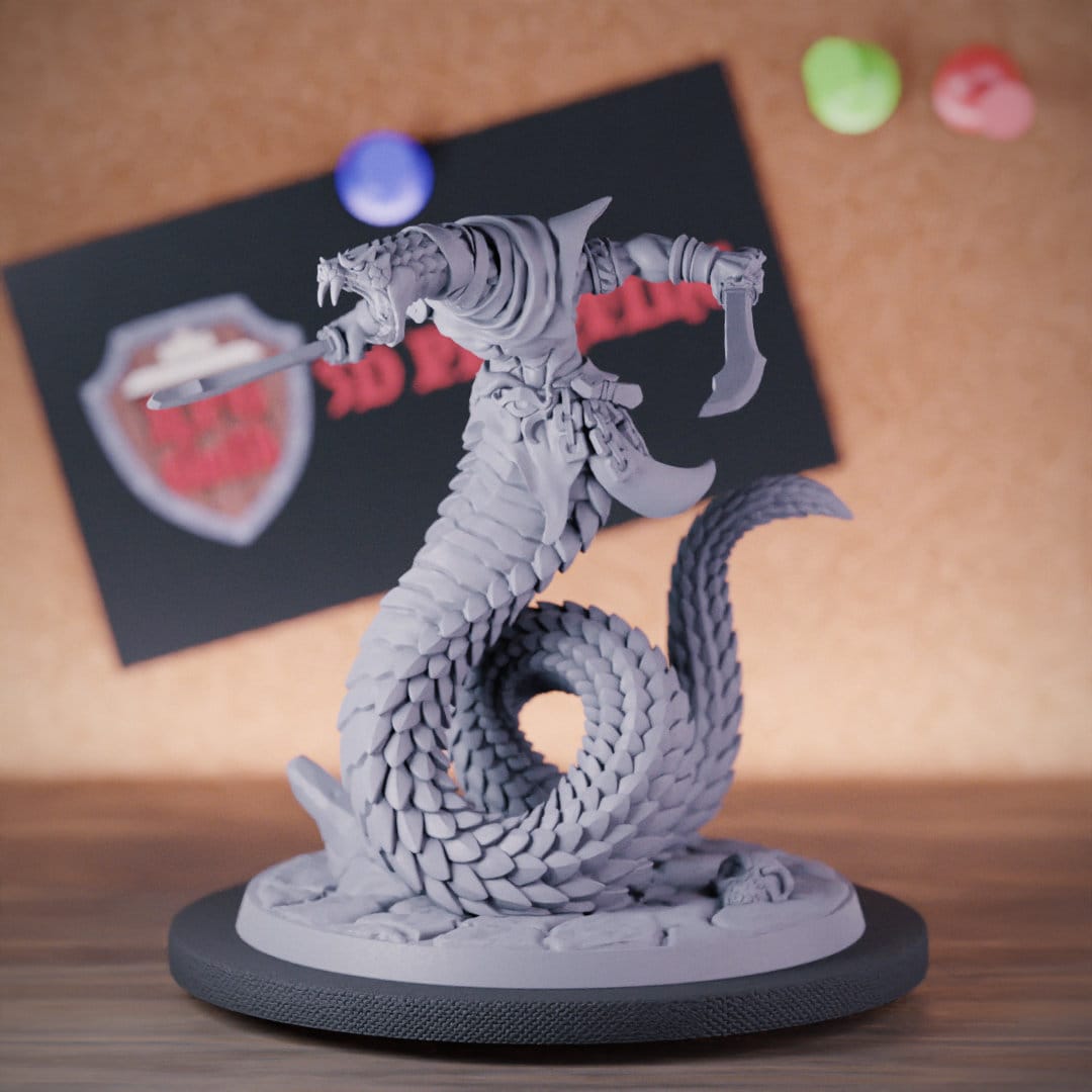 Naga Warrior Miniature Fighter Snake Guardian Mini Dungeons and Dragons Mini RPG Tabletop Miniature DnD Painting Pathfinder 5e DnD | AG
