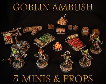 Goblin Ambush Encounter Set DnD Miniatures Goblins Camp Terrain RPG Tabletop Props