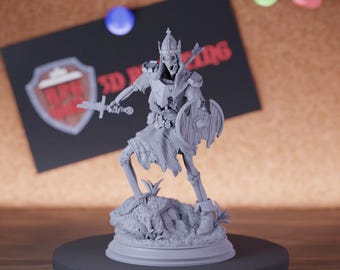 Skeleton Undead Warrior Miniature | 28mm-75mm | Resin 3D Printed D&D Pathfinder Mini | DMS