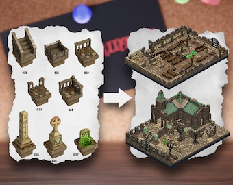 Losetas modulares de terreno de cementerio / Bloques de necrópolis de cementerio / Terreno de mesa de cripta / Pathfinder D&D 5e