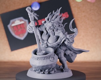 Bruja del bosque Miniatura Caldero Jefe Bruja Monstruo Dungeons and Dragons Mini RPG Mesa Miniatura DnD Pintura Pathfinder 5e DnD / AG