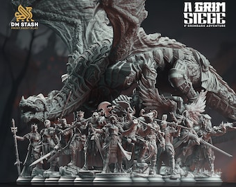 A Grim Siege D&D Miniature Set | 32mm-75mm | Resin 3D Printed Pathfinder Mini | DMS