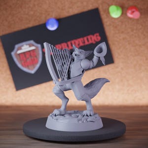 Foxfolk Bard Miniature Harp Vixen Mini Dungeons and Dragons Mini RPG Tabletop Miniature DnD Painting Pathfinder 5e DnD | Cnp