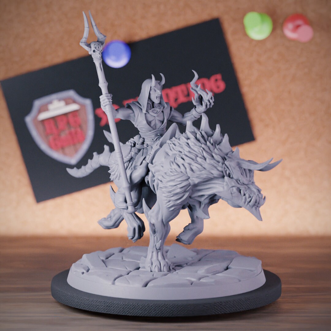 Tiefling Hellhound Rider Miniature Mage Wizard Mini Dungeons and ...