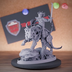 Tiefling Warrior Mounted Fighter Miniature Dungeons and Dragons Mini RPG Tabletop Miniature DnD Painting Pathfinder 5e DnD | DB