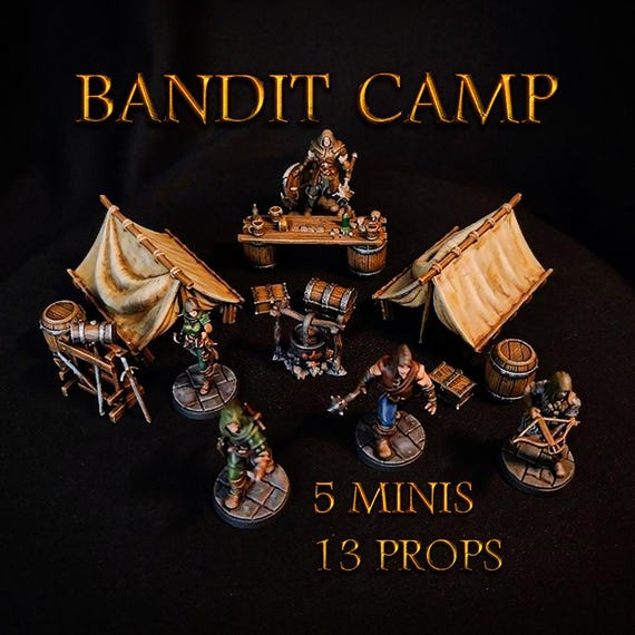 Bandit Camp Encounter Set DnD Miniatures Bandits Terrain RPG Tabletop Props