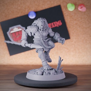 Leonin Spear Hunter Miniature Tabaxi Fighter Dungeons and Dragons Mini RPG Tabletop Miniature DnD Painting Pathfinder 5e DnD | DB