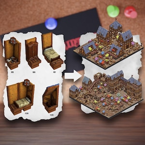 Tuiles de terrain de ville modulaires | Blocs de la ville médiévale | Terrain de table de village | Éclaireur D&D 5e