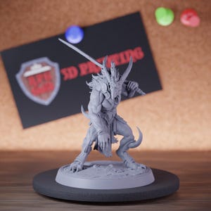 Demon Infantry Miniature Horned Longsword Mini Dungeons and Dragons Mini RPG Tabletop Miniature DnD Painting Pathfinder 5e DnD | Lop
