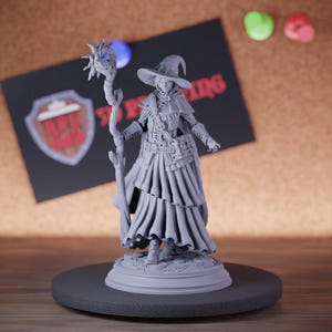 Female Wizard with Staff Miniature | 28mm-75mm | Resin 3D Printed D&D Pathfinder Mini | DMS