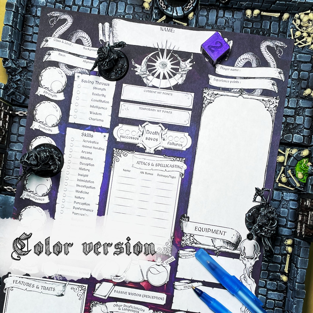 Dnd 5e Character Sheet Warlock Printable Sheet D&D 5e Warlock Stat