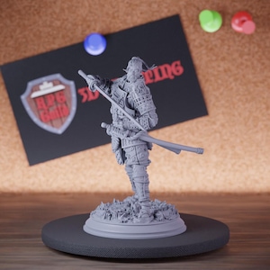 Human Fighter Miniature Samurai Guardian Mini Dungeons and Dragons Mini RPG Tabletop Miniature DnD Painting Pathfinder 5e DnD | DmS