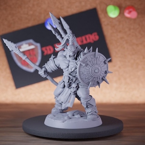 Orc Spear Fighter Miniature Barbarian Guard Mini Dungeons and Dragons Mini RPG Tabletop Miniature DnD Painting Pathfinder 5e DnD | AG