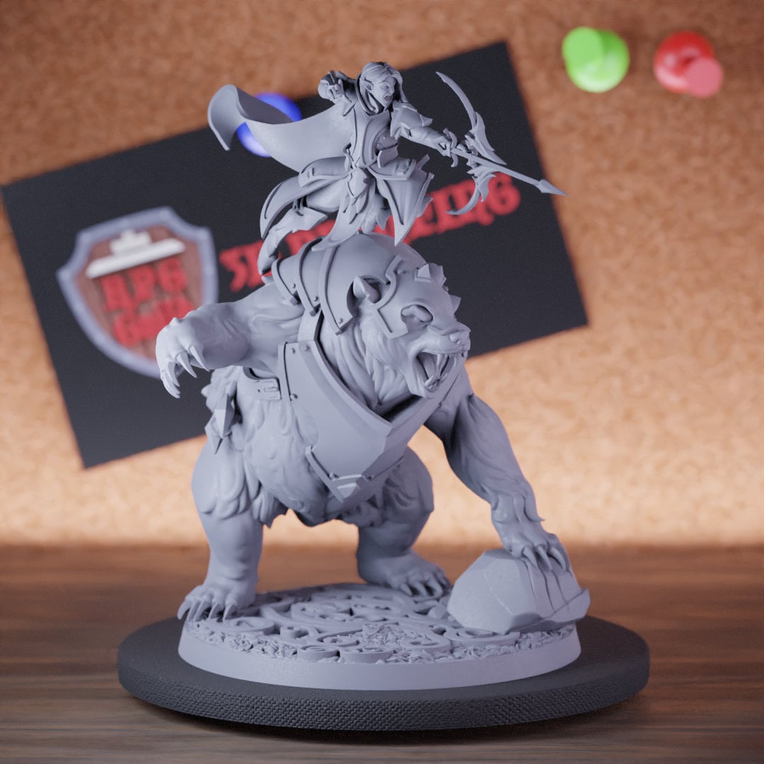 Bear Rider Miniature Forest Elf Dungeons and Dragons Mini RPG Tabletop ...