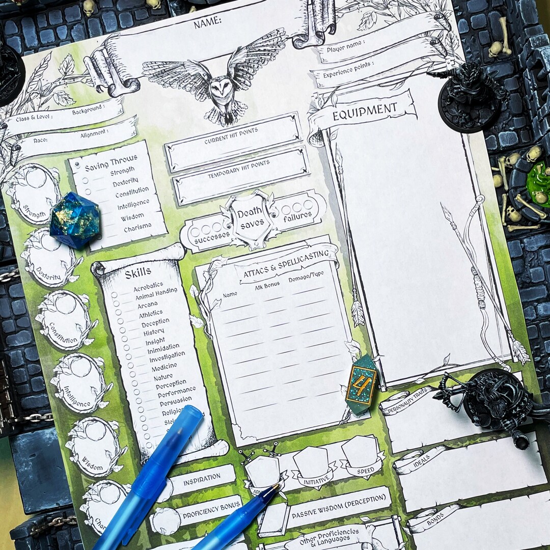 Dnd 5e Character Sheet Ranger Printable Sheet D&D 5e Ranger Etsy