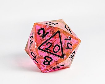 D20 Chonk Sparkly Pink 38mm Handmade Dice Jumbo Free Bonus Large Resin Dice DnD Tabletop Gaming