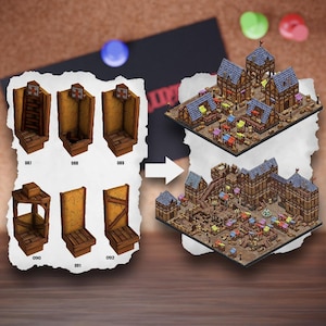 Tuiles de terrain de ville modulaires | Blocs de la ville médiévale | Terrain de table de village | Éclaireur D&D 5e